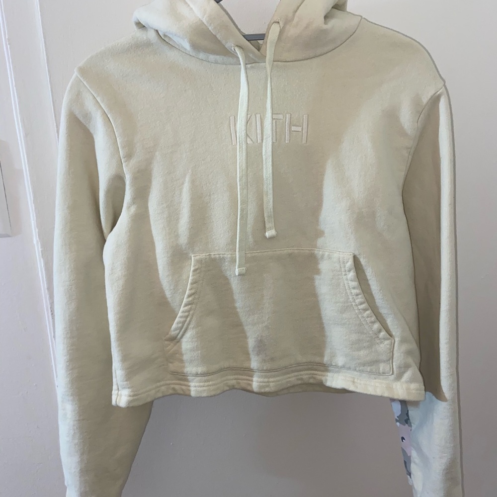 KITH yellow/camo cropped hoodie